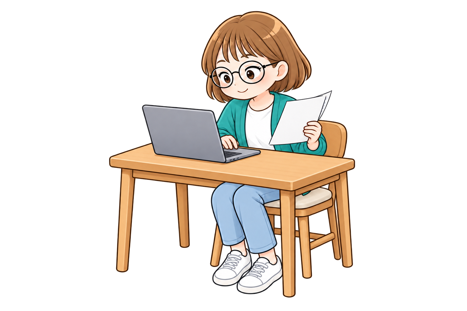 案内役が紙の内容を確かめながら、パソコンで使える形に整えています